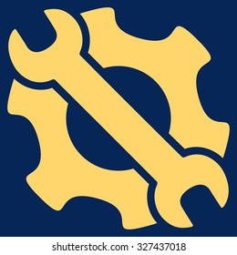 Service Tools vector icon. Style is flat symbol, yellow color, rounded angles, blue background.