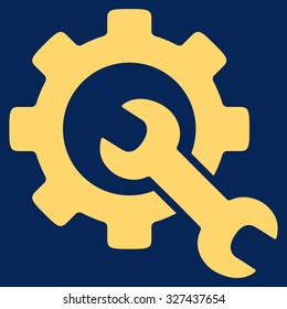 Service Tools vector icon. Style is flat symbol, yellow color, rounded angles, blue background.