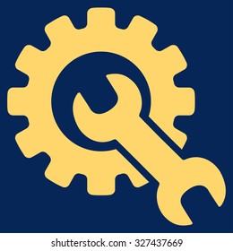 Service Tools vector icon. Style is flat symbol, yellow color, rounded angles, blue background.
