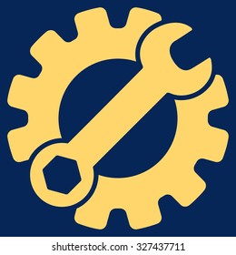 Service Tools vector icon. Style is flat symbol, yellow color, rounded angles, blue background.