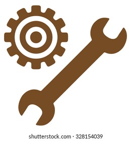 Service Tools vector icon. Style is flat symbol, brown color, rounded angles, white background.