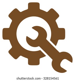 Service Tools vector icon. Style is flat symbol, brown color, rounded angles, white background.