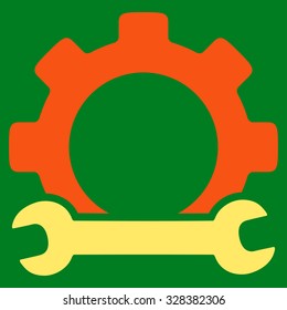 Service Tools vector icon. Style is bicolor flat symbol, orange and yellow colors, rounded angles, green background.