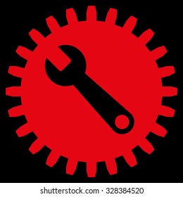 Service Tools vector icon. Style is flat symbol, red color, rounded angles, black background.