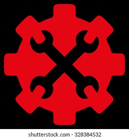 Service Tools vector icon. Style is flat symbol, red color, rounded angles, black background.