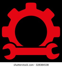 Service Tools vector icon. Style is flat symbol, red color, rounded angles, black background.