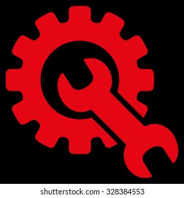 Service Tools vector icon. Style is flat symbol, red color, rounded angles, black background.