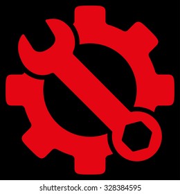 Service Tools vector icon. Style is flat symbol, red color, rounded angles, black background.