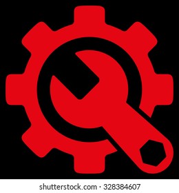 Service Tools vector icon. Style is flat symbol, red color, rounded angles, black background.