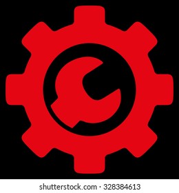 Service Tools vector icon. Style is flat symbol, red color, rounded angles, black background.