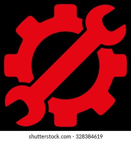 Service Tools vector icon. Style is flat symbol, red color, rounded angles, black background.
