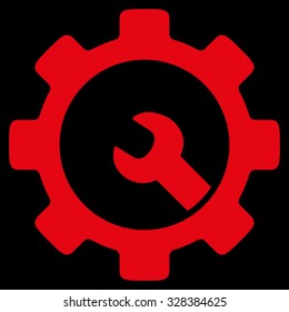 Service Tools vector icon. Style is flat symbol, red color, rounded angles, black background.