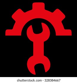 Service Tools vector icon. Style is flat symbol, red color, rounded angles, black background.