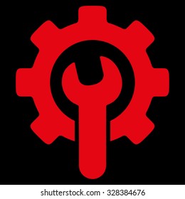 Service Tools vector icon. Style is flat symbol, red color, rounded angles, black background.
