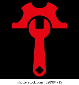 Service Tools vector icon. Style is flat symbol, red color, rounded angles, black background.