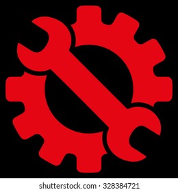 Service Tools vector icon. Style is flat symbol, red color, rounded angles, black background.