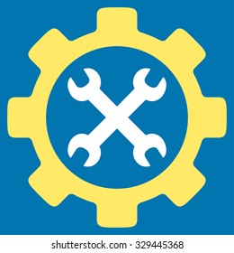 Service Tools vector icon. Style is bicolor flat symbol, yellow and white colors, rounded angles, blue background.