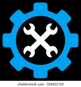 Service Tools vector icon. Style is bicolor flat symbol, blue and white colors, rounded angles, black background.