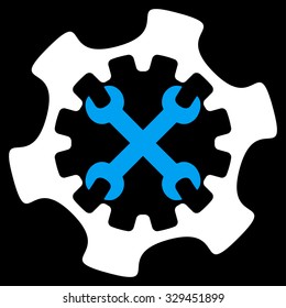 Service Tools vector icon. Style is bicolor flat symbol, blue and white colors, rounded angles, black background.
