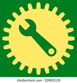 Service Tools vector icon. Style is flat symbol, yellow color, rounded angles, green background.