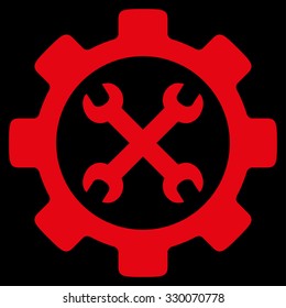 Service Tools vector icon. Style is flat symbol, red color, rounded angles, black background.