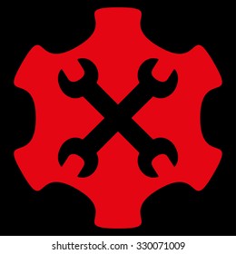 Service Tools vector icon. Style is flat symbol, red color, rounded angles, black background.