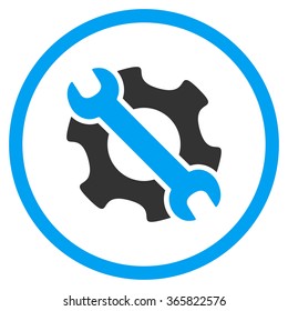 Service Tools vector icon. Style is bicolor flat circled symbol, blue and gray colors, rounded angles, white background.