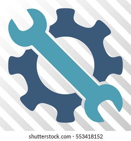 Service Tools vector pictogram. Illustration style is flat iconic bicolor cyan and blue symbol on a hatch transparent background.