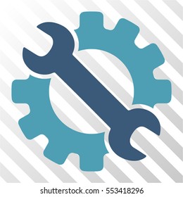 Service Tools vector pictogram. Illustration style is flat iconic bicolor cyan and blue symbol on a hatched transparent background.