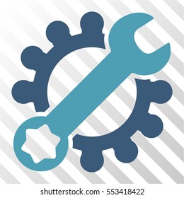 Service Tools vector pictogram. Illustration style is flat iconic bicolor cyan and blue symbol on a hatch transparent background.