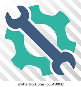 Service Tools vector pictogram. Illustration style is flat iconic bicolor cobalt and cyan symbol on a hatch transparent background.