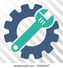 Service Tools vector pictograph. Illustration style is flat iconic bicolor cobalt and cyan symbol on a hatched transparent background.