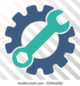 Service Tools vector pictograph. Illustration style is flat iconic bicolor cobalt and cyan symbol on a hatched transparent background.