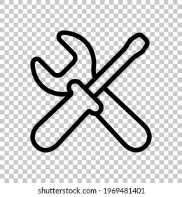 Service tools, wrench and screwdriver, repair instruments, simple icon. Black editable linear symbol on transparent background