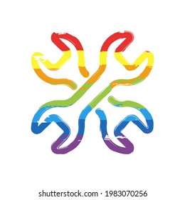 Service tools, wrench and screwdriver, repair instruments, simple icon. Drawing sign with LGBT style, seven colors of rainbow (red, orange, yellow, green, blue, indigo, violet
