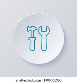 Service tools, wrench and screwdriver, repair instruments, simple icon. Cut circle with gray and blue layers. Paper style