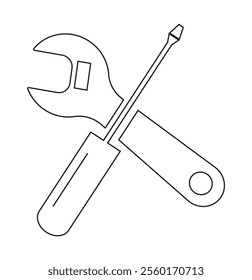 Service tools, wrench and screwdriver, repair instruments, simple icon. Black linear icon with editable stroke on white background . 333