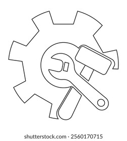 Service tools, wrench and screwdriver, repair instruments, simple icon. Black linear icon with editable stroke on white background . 333