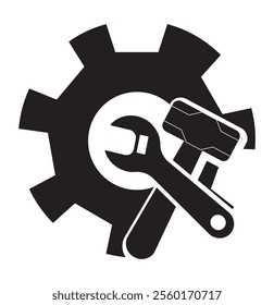 Service tools, wrench and screwdriver, repair instruments, simple icon. Black linear icon with editable stroke on white background . 333