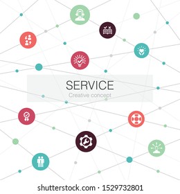 Service trendy web template with simple icons. Contains such elements as Solution, assistance, quality
