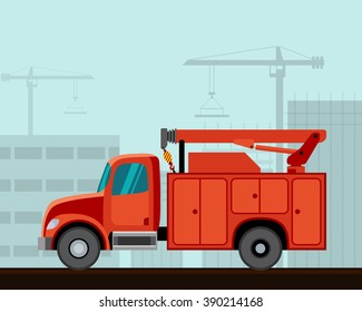 Service truck crane. Side view vector illustration.