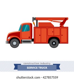 Service truck crane. Side view isolated vector illustration