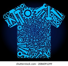 Service T  shirt mosaic service tools dark blue gradient background  Vector T  shirt is organized blue gearwheels  wrenches    other tools    based T  shirt icon 