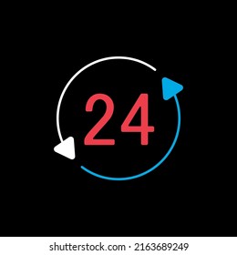 Service twenty four hours vector icon isolated on the black. E-commerce sign. Graph symbol for your web site design, logo, app, UI