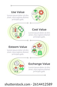 Service value different types infographic vertical sequence. Customer satisfaction. Visualization infochart with 5 steps. Circles workflow