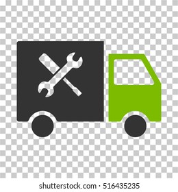 Service Van EPS vector icon. Illustration style is flat iconic bicolor eco green and gray symbol on chess transparent background.