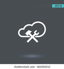 Service vector icon. Cloud pictogram. Graphic symbol for web design, logo. White glyph on a gray background. Isolated sign.