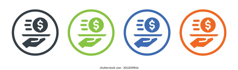 Service vector icon. Hand holding tray with dollar currency symbol