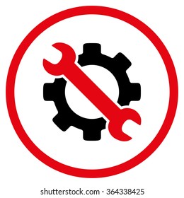 Service vector icon. Style is bicolor flat circled symbol, intensive red and black colors, rounded angles, white background.