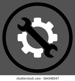 Service vector icon. Style is bicolor flat circled symbol, black and white colors, rounded angles, gray background.